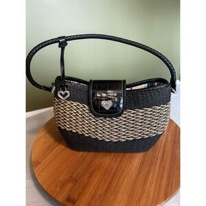 Brighton Savannah Shoulder Bag Woven Black and Brown Braided Handle 12x8 Vintage